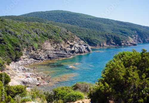                           . buca delle fate. ancient Populonia landscape - sea  rocks and beach