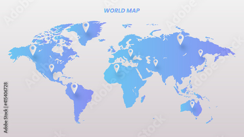 World map on white background. World map template with continents  North and South America  Europe and Asia  Africa and Australia
