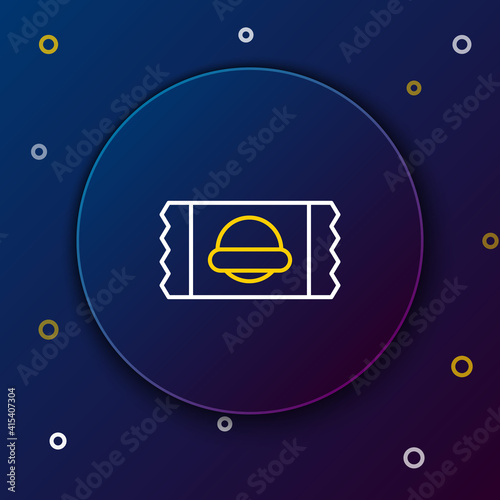 Line Sports nutrition bodybuilding proteine power drink and food icon isolated on blue background. Colorful outline concept. Vector.