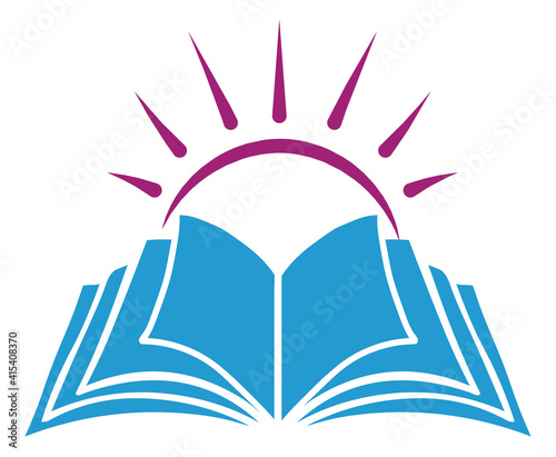 Bright sun in an open book for logo design