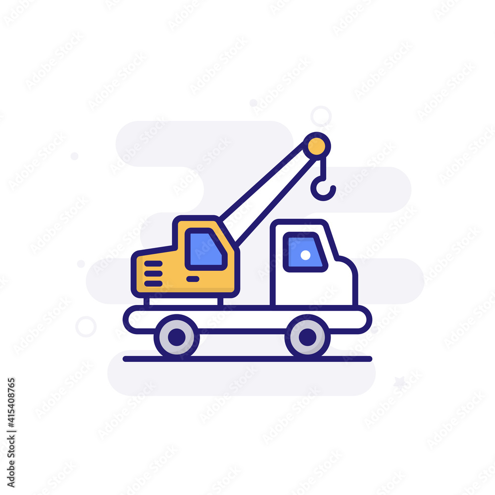 Crane Truck vector filled outline icon style illustration. EPS 10 file