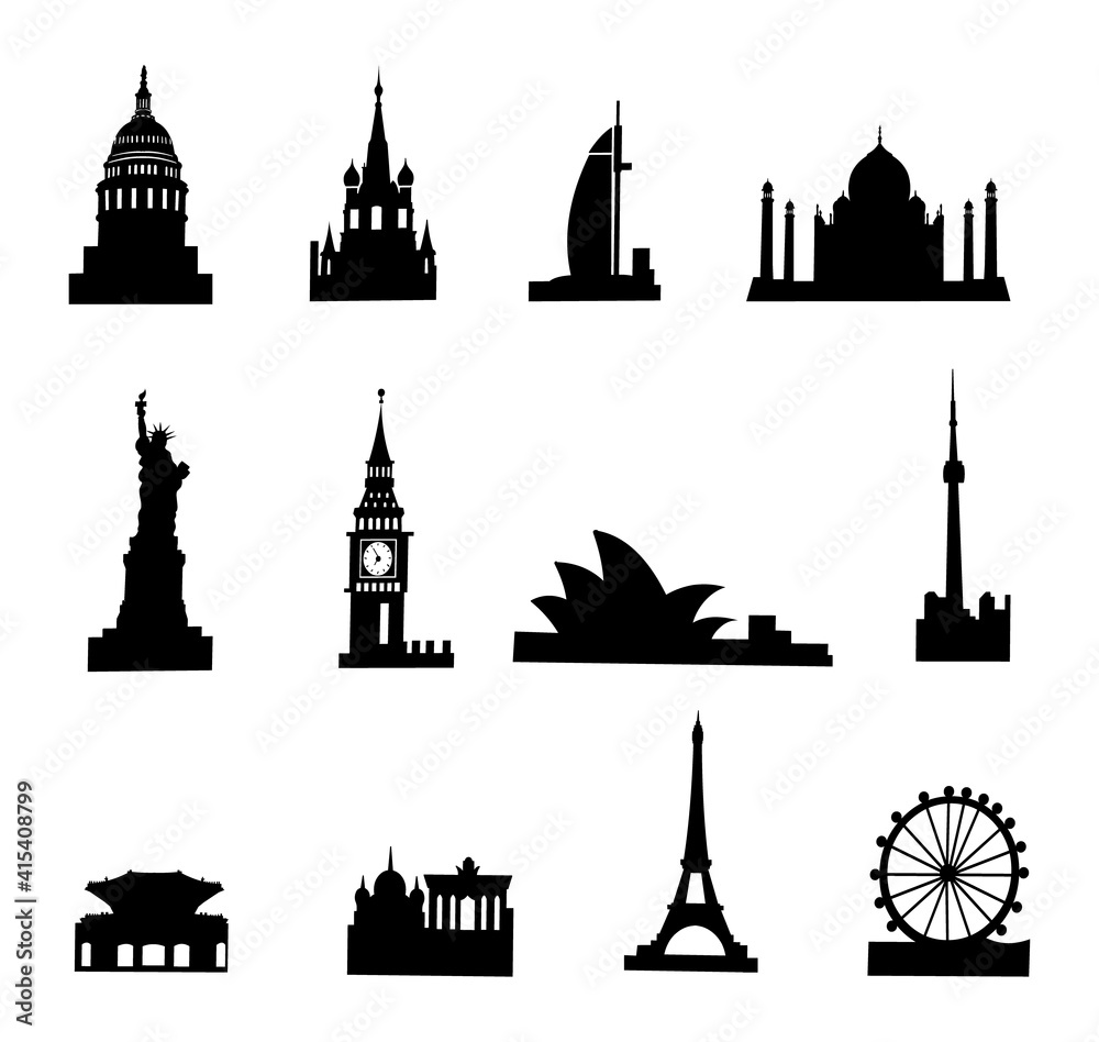 Travel Landmark Icons - Silhouette Vector stock illustration Travel Landmark Icons - Silhouette Vector stock illustration