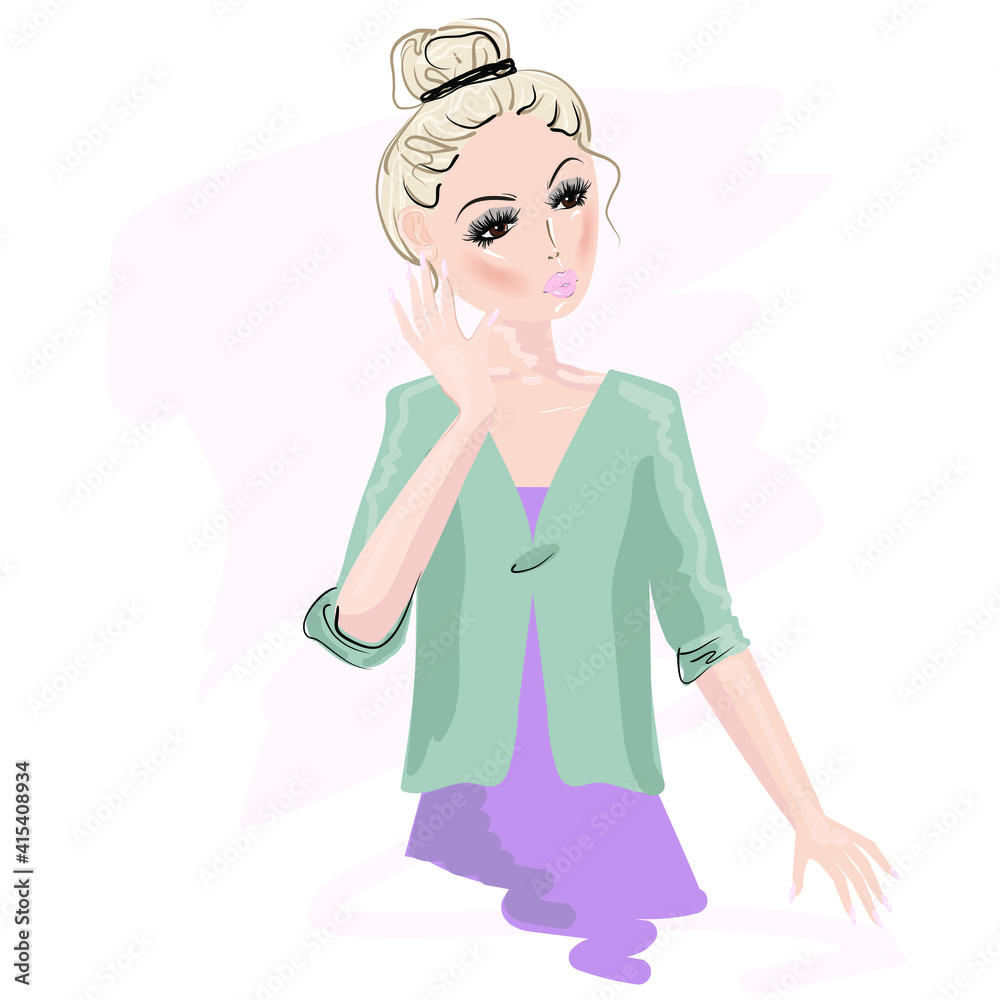 Hand drawn beautiful young woman . Stylish elegant girl. Fashion woman look. Sketch. Vector illustration. Hand drawn beautiful young woman . Stylish elegant girl. Fashion woman look. Sketch. Vector illustration.