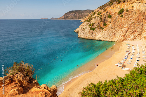 Fototapeta Naklejka Na Ścianę i Meble -  Kaputas beach near Kas town in Antalya region, Turkey with clear turquoise water and sandy beach