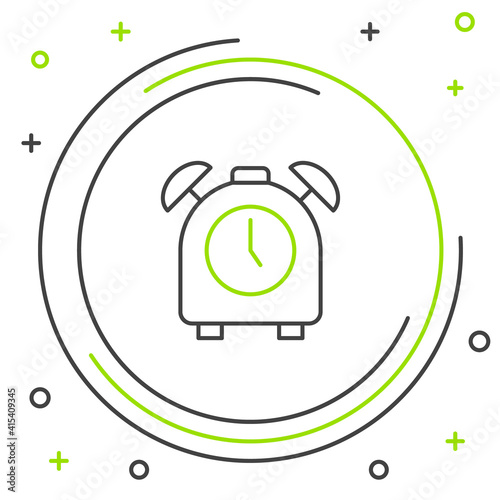Line Alarm clock icon isolated on white background. Wake up, get up concept. Time sign. Colorful outline concept. Vector.