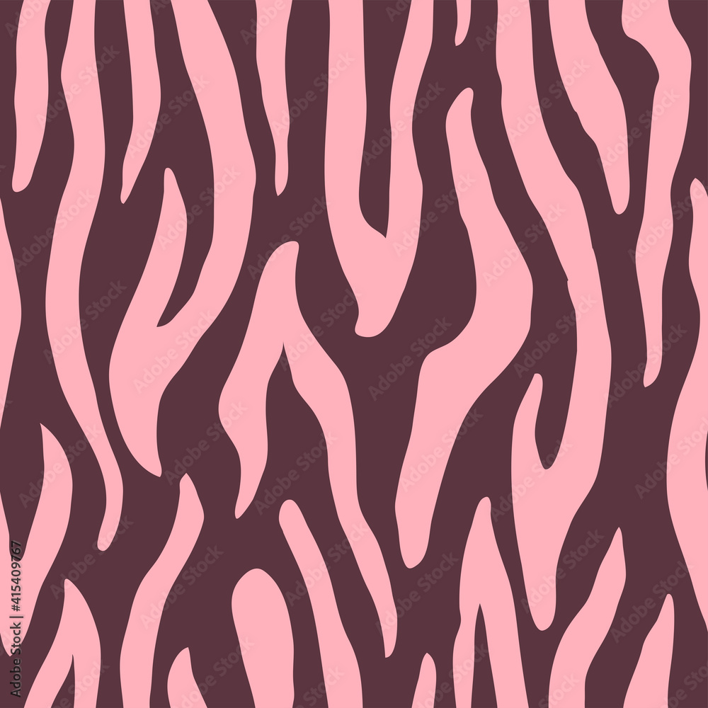 Animalistic. Pink stripes on a chocolate colored background.