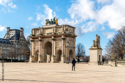 France, Paris, Triumphal Arch,  Arc de Triomphe du Carrousel in the Tuileries gardens. photo