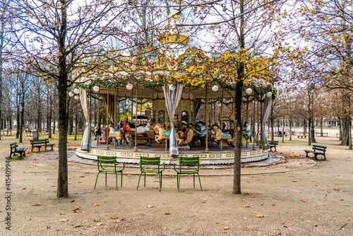 Wallpaper Mural France, Paris in the Tuileries Garden. Traditional Merry-go-round inside Jardin des Tuileries  Torontodigital.ca