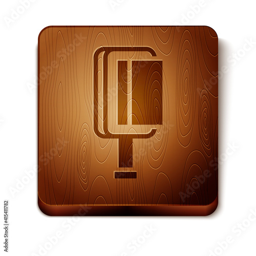 Brown Hair brush for dog and cat icon isolated on white background. Brush for animal fur. Pet accessory. Wooden square button. Vector.