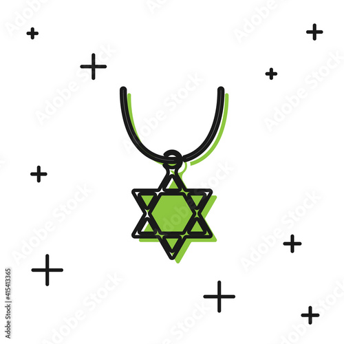 Black Star of David necklace on chain icon isolated on white background. Jewish religion symbol. Symbol of Israel. Jewellery and accessory. Vector.