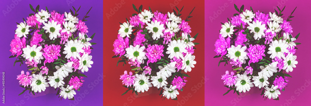 Collage of spring bouquet of flower, women's day and mother's day composition and gift concept