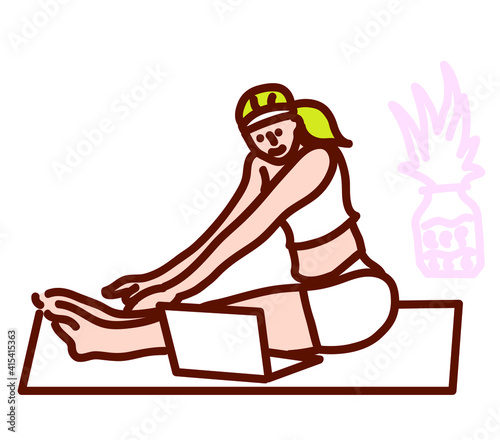 Woman watching a training video.
woman doing exercise on a sports mat.