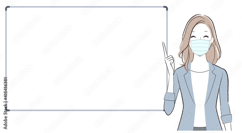 A business woman talking about something with a whiteboard A business woman talking about something with a whiteboard