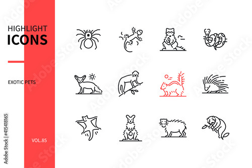 Exotic pets - modern line design style icons set