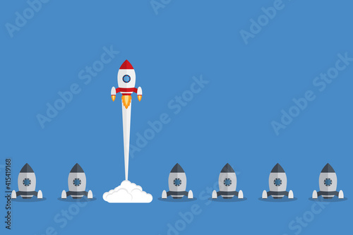 Think differently - Being different, taking risky, move for success in life -The graphic of rocket also represents the concept of courage, enterprise, confidence, belief, fearless, daring.