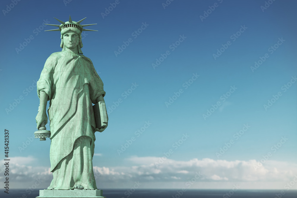 Fototapeta premium American depression, USA democracy problems concept. Sad and depressed Statue of Liberty with with a lowered torch.
