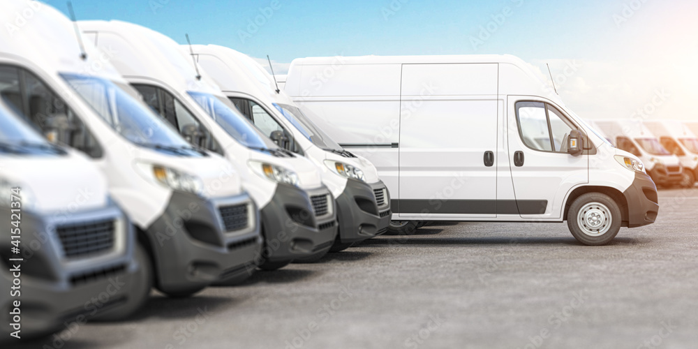 Delivery vans in a row with space for logo or text. Express delivery and  shipment service concept. Stock Illustration | Adobe Stock