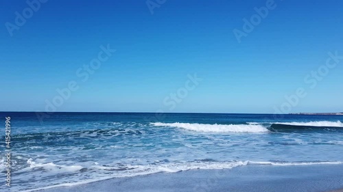 Landscapes view of beach sea sand and sky in winter day. Beach sea space area. At San Giovanni beach, Sardinia island, Italy
