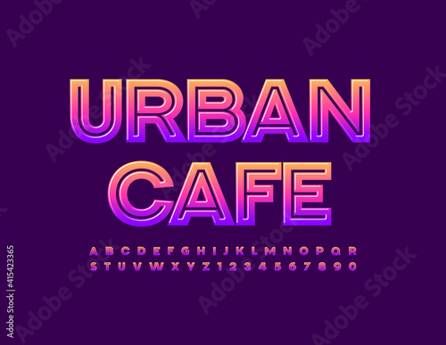 Vector creative logo Uban Cafe. Gradient color Font. Bright glossy Alphabet Letters and Numbers set