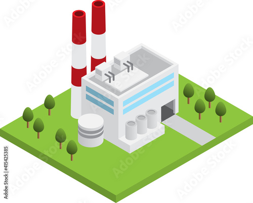 Simple isometric power plant station isolated, white background