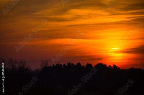 Colorful sunset sky and clouds with dramatic light and copy space