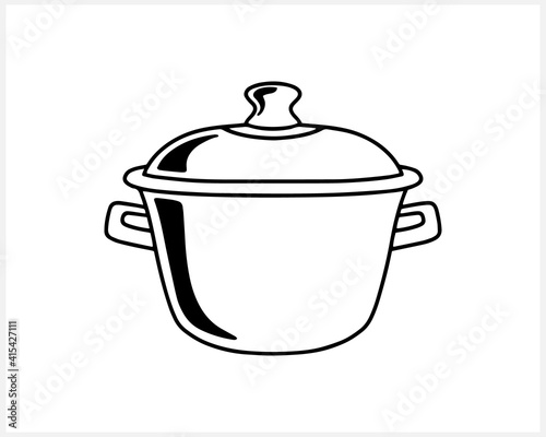 Stencil saucepan isolated on white. Kitchenware vector stock illustration. EPS 10
