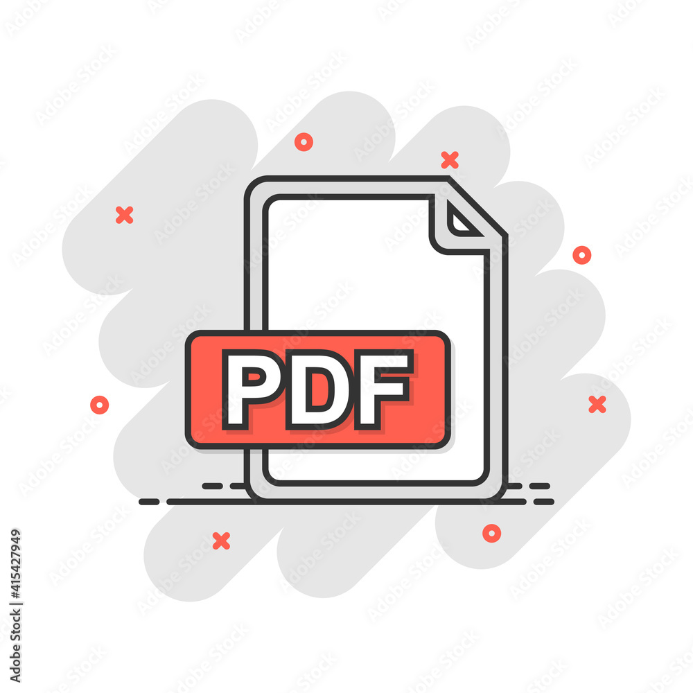Cartoon PDF icon in comic style. Document illustration pictogram. File sign splash business concept. Cartoon PDF icon in comic style. Document illustration pictogram. File sign splash business concept.