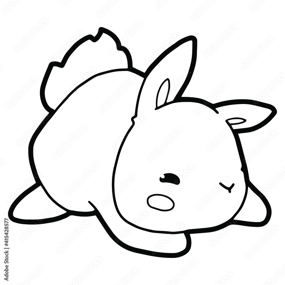 Cute white rabbit with pink cheeks. Cartoon character. Outline. Coloring page. Hand drawing. Cute white rabbit with pink cheeks. Cartoon character. Outline. Coloring page. Hand drawing.