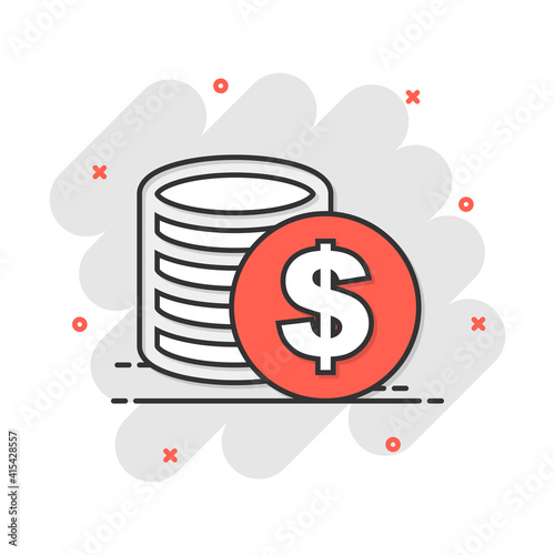 Cartoon money coins icon in comic style. Dollar coin sign illustration pictogram. Currency business concept.