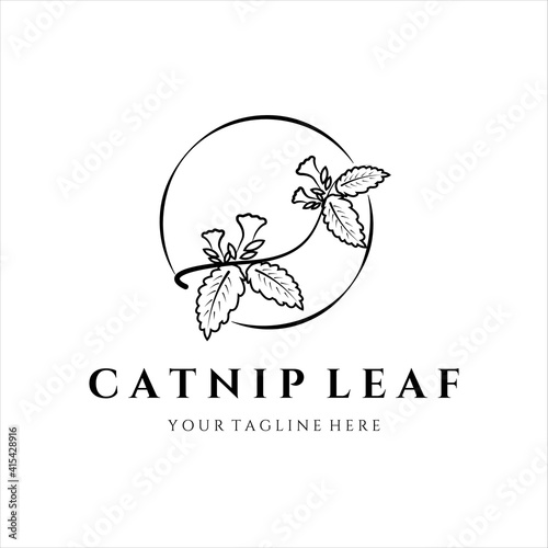Canvas Print catnip leaf line art minimalist vector logo illustration design
