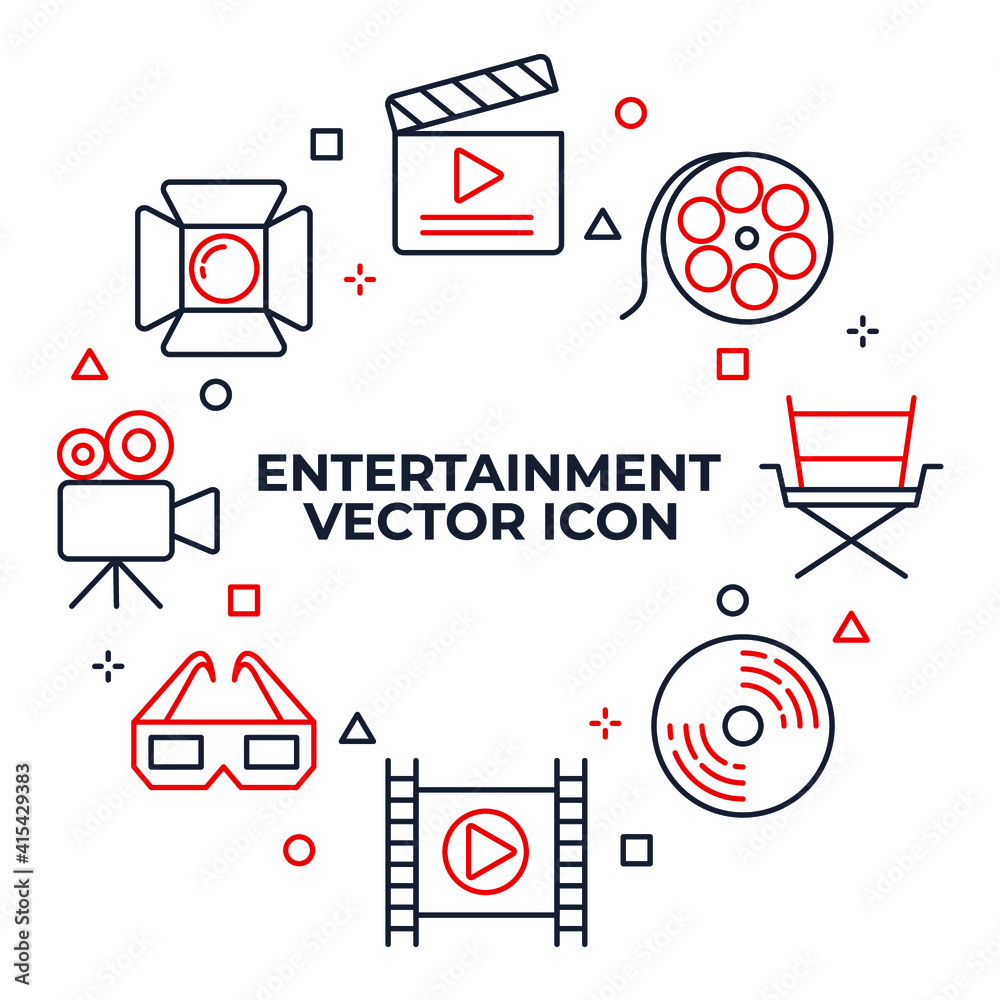 Vetor de Set of Entertainment icon. Entertainment pack symbol template