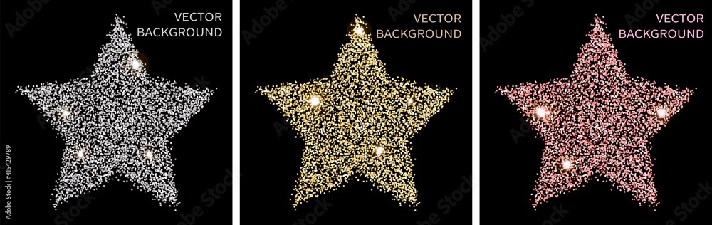 Sparkling glitter star isolated on black background with space for text. For social media posts, mobile apps, banners design and for web, internet. Glitter style. Vector set.
