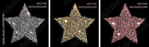 Sparkling glitter star isolated on black background with space for text. For social media posts, mobile apps, banners design and for web, internet. Glitter style. Vector set.
