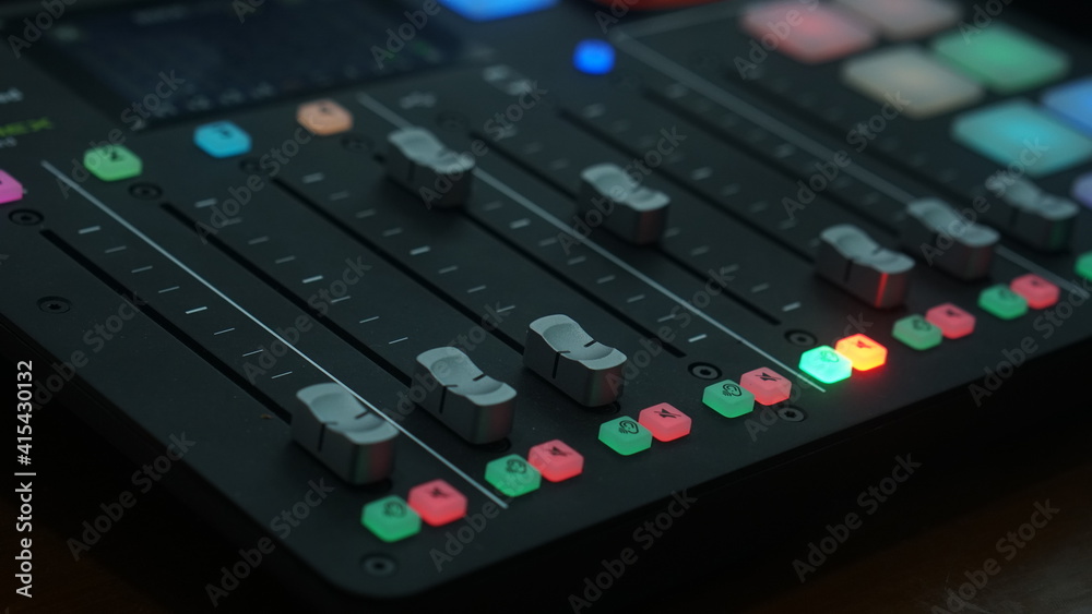 Audio mixer used to process sound or voice. These devices are often used in concerts, shows, and virtual events such as online webinars. Many webinars were conducted during the Covid-19 pandemic Audio mixer used to process sound or voice. These devices are often used in concerts, shows, and virtual events such as online webinars. Many webinars were conducted during the Covid-19 pandemic