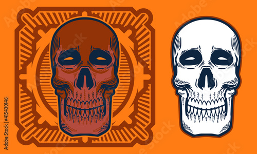 vintage skull with symmetrical line background illustration