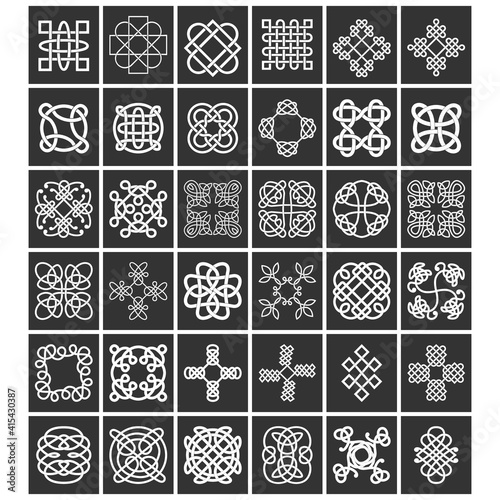 monochrome icon set with Celtic knots ethnic art ornaments