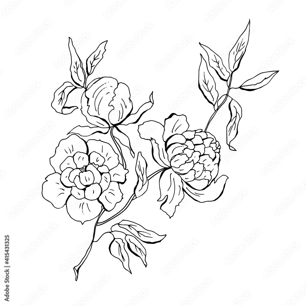 Set of peons with leaves. Vector illustration.