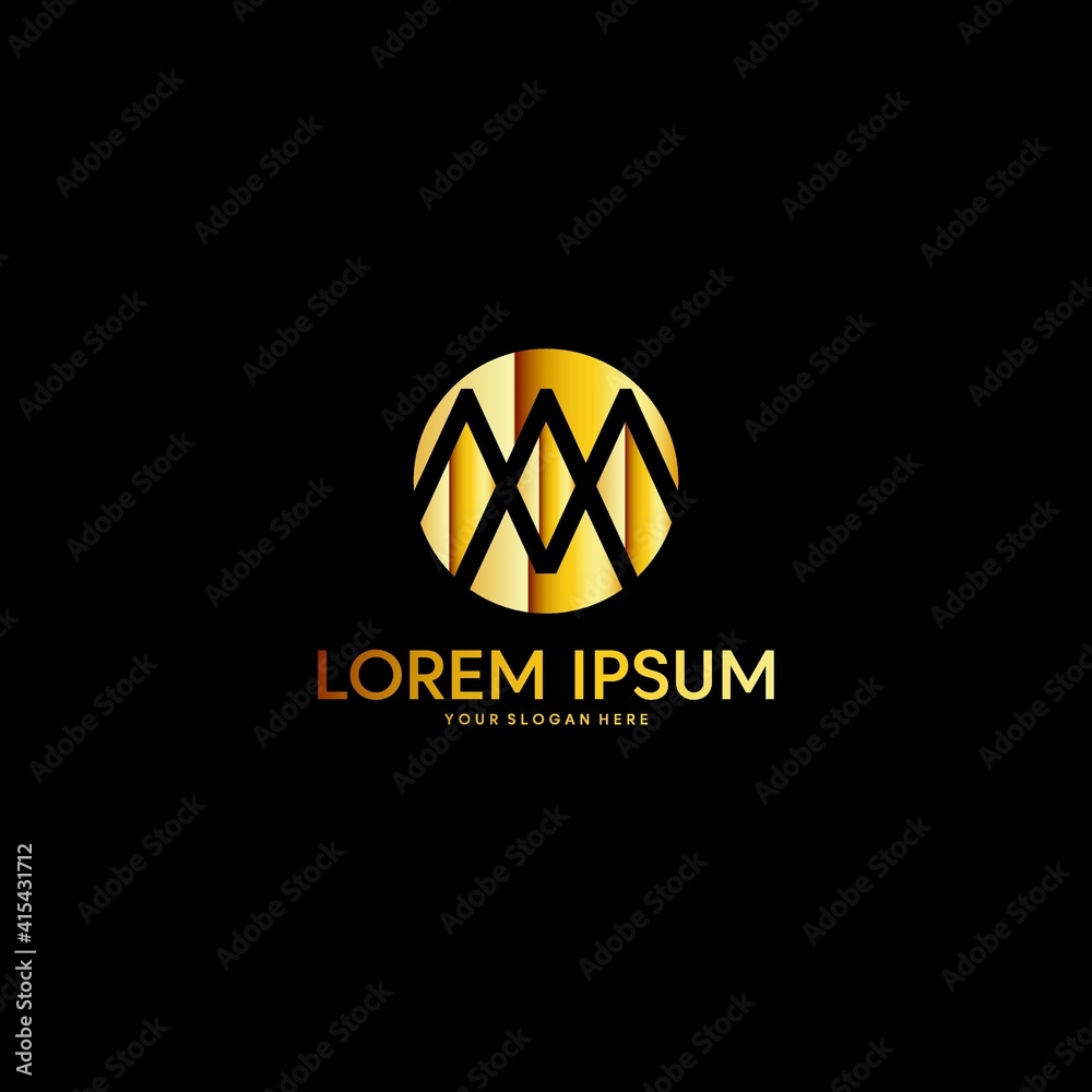 business M letter luxury on gold color isolated on black background business M letter luxury on gold color isolated on black background