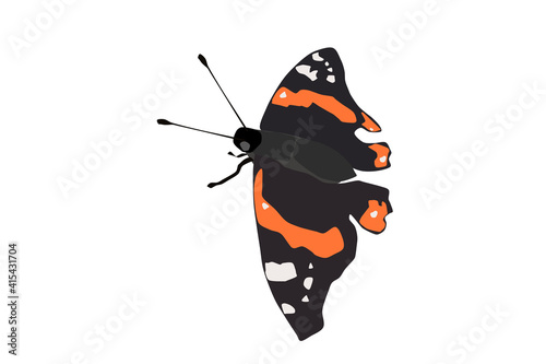 Butterfly on a white background Vanessa atalanta, vector illustration