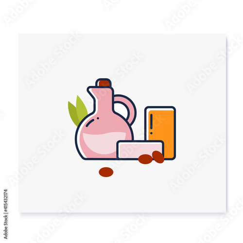 Castile body soap color icon. Body organic soap with oil , spa procedures. Natural skincare concept. Facial beauty treatment. Isolated vector illustration