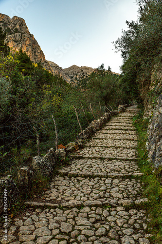 Biniaraix  Tramuntana Valley Mallorca. Mountains and ancient Stone Walls