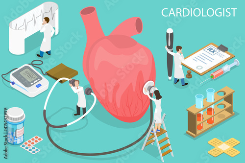3D Isometric Flat Vector Conceptual Illustration of Cardiologist, Health Check Up.