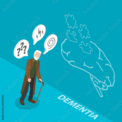3D Isometric Flat Vector Conceptual Illustration of Dementia Health Disorder, Memory Loss.