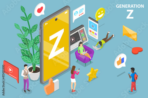 3D Isometric Flat Vector Conceptual Illustration of Generation Z, Zoomers.