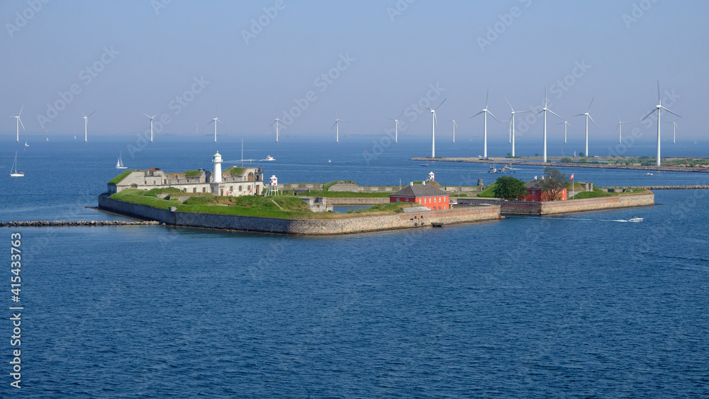 Tre Kronor Fort and windturbines, Copenhagen, Denmark