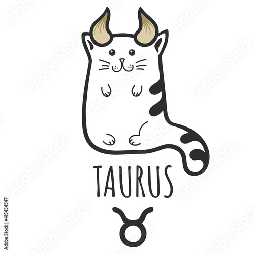 Taurus sign of the zodiac, Cat zodiac, Astrological Sign. Cat horoscope. Zodiac of pets. The hand drawing is isolated on a white background