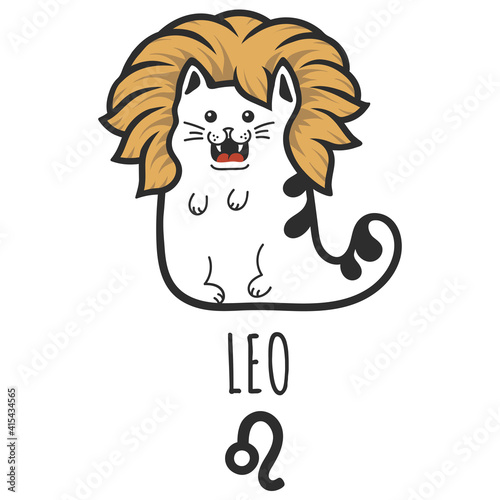 Leo sign of the zodiac, Cat zodiac, Astrological Sign. Cat horoscope. Zodiac of pets. The hand drawing is isolated on a white background