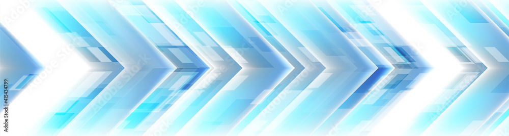 Technology blue abstract shiny background with arrows. Vector digital banner design