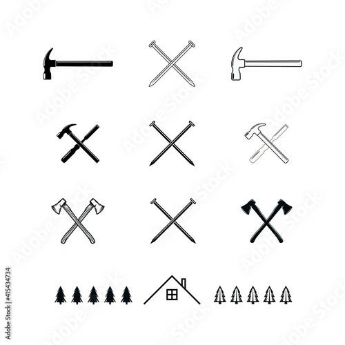 set of nail and hammer logo design vector template