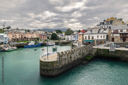 Picturesque port area of Puerto de Vega town in Asturias, Spain.